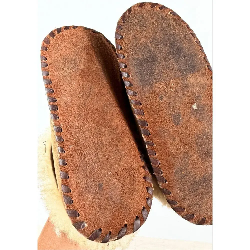 Handmade Genuine Sheepskin Suede Slippers Tan Soft Sole Toddler Size 8